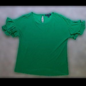 PRICE DROP-New-INC green ruffle sleeve top